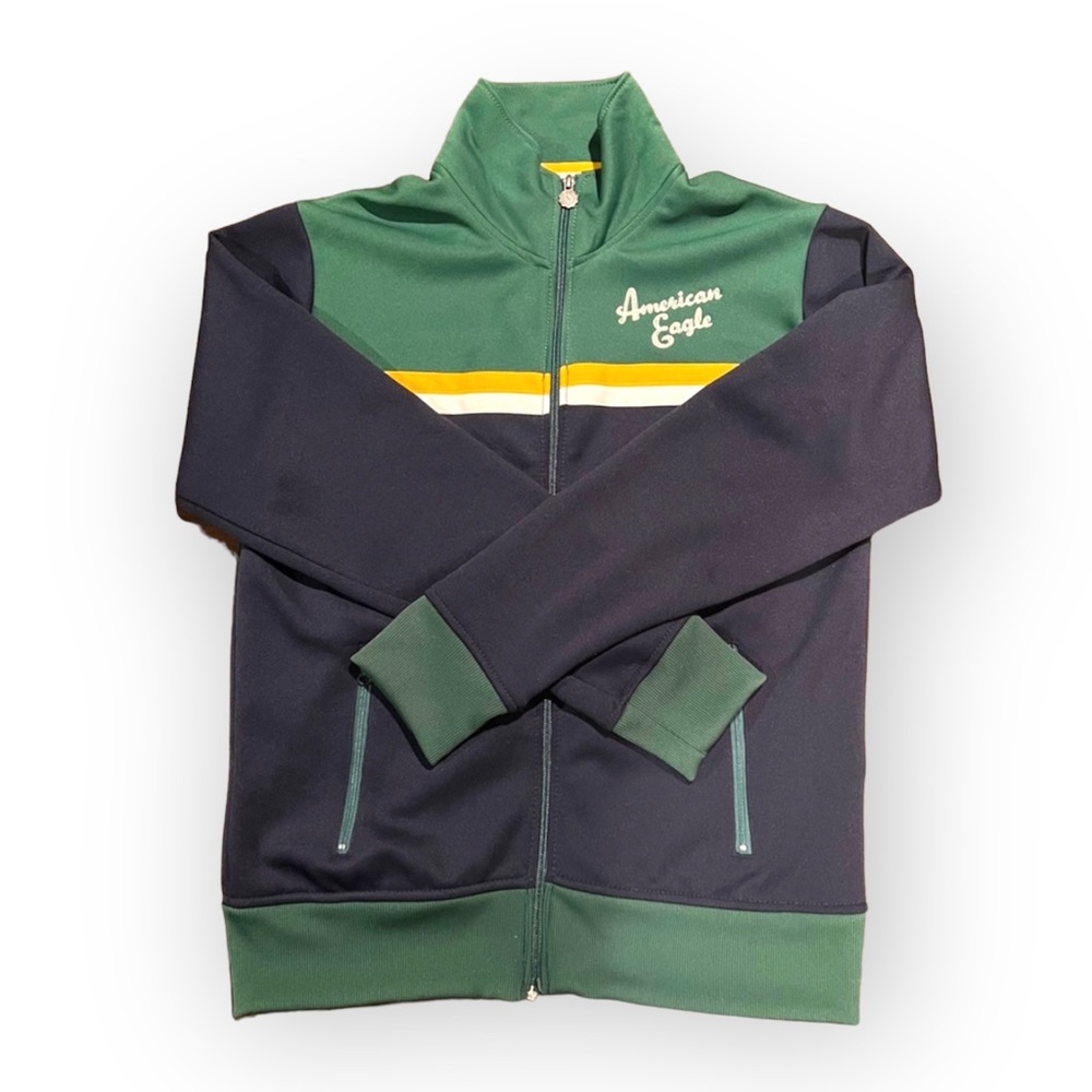 American Eagle Outfitters Men’s Full-Zip Track Jacket Vintage‎ Green/Navy Small